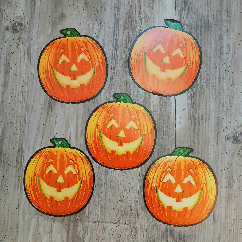 Vintage Amscan Double-Sided Halloween Jack-o-Lantern Die Cuts (Lot of 5) – 1980s